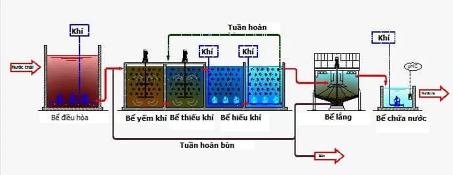 Sơ đồ hoạt động bể thiếu khí 